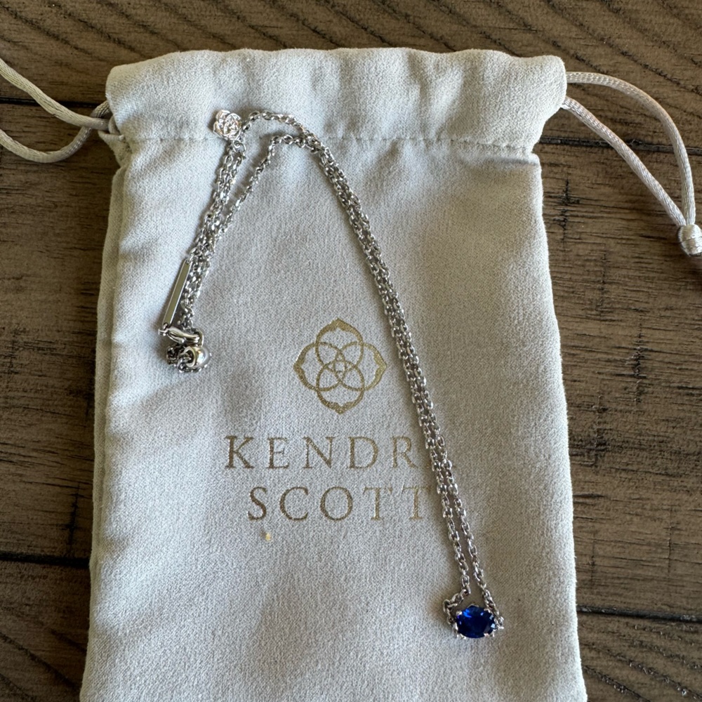Kendra Scott Silver Necklace with Deep Blue Gem